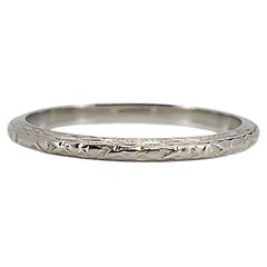 Bague vintage Art déco en or blanc gravée, taille 6,25