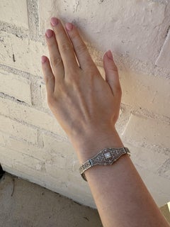 Vintage Art Deco White Gold Filigree Diamond Bracelet