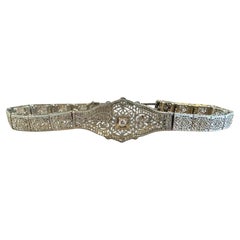 Vintage Art Deco White Gold Filigree Diamond Bracelet