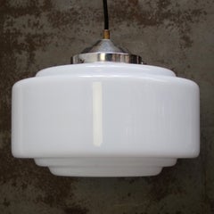 Vintage Art Deco White Opaline Glass Pendant Lamp