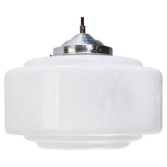 Vintage Art Deco White Opaline Glass Pendant Lamp