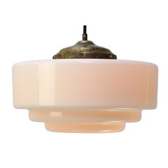 Vintage Art Deco White Opaline Glass Pendant Lights