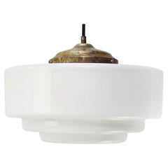 Vintage Art Deco White Opaline Glass Pendant Lights