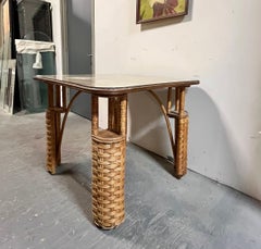 Mesa de juego de cartas de mimbre art déco vintage