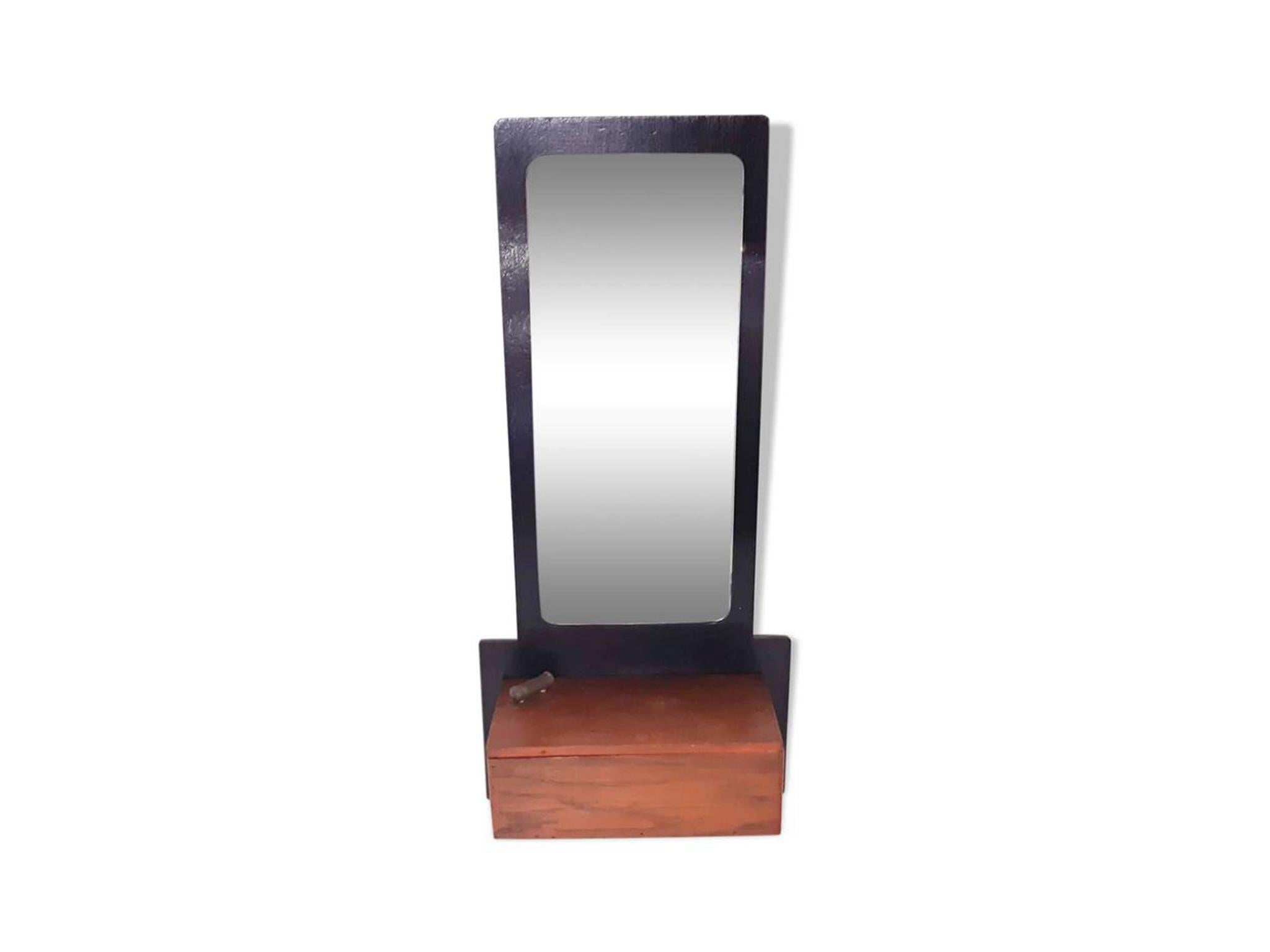 Mid-Century Modern Vintage Art-Deco Wooden Mirror with Storage, the Netherlands, 1950's For Sale
