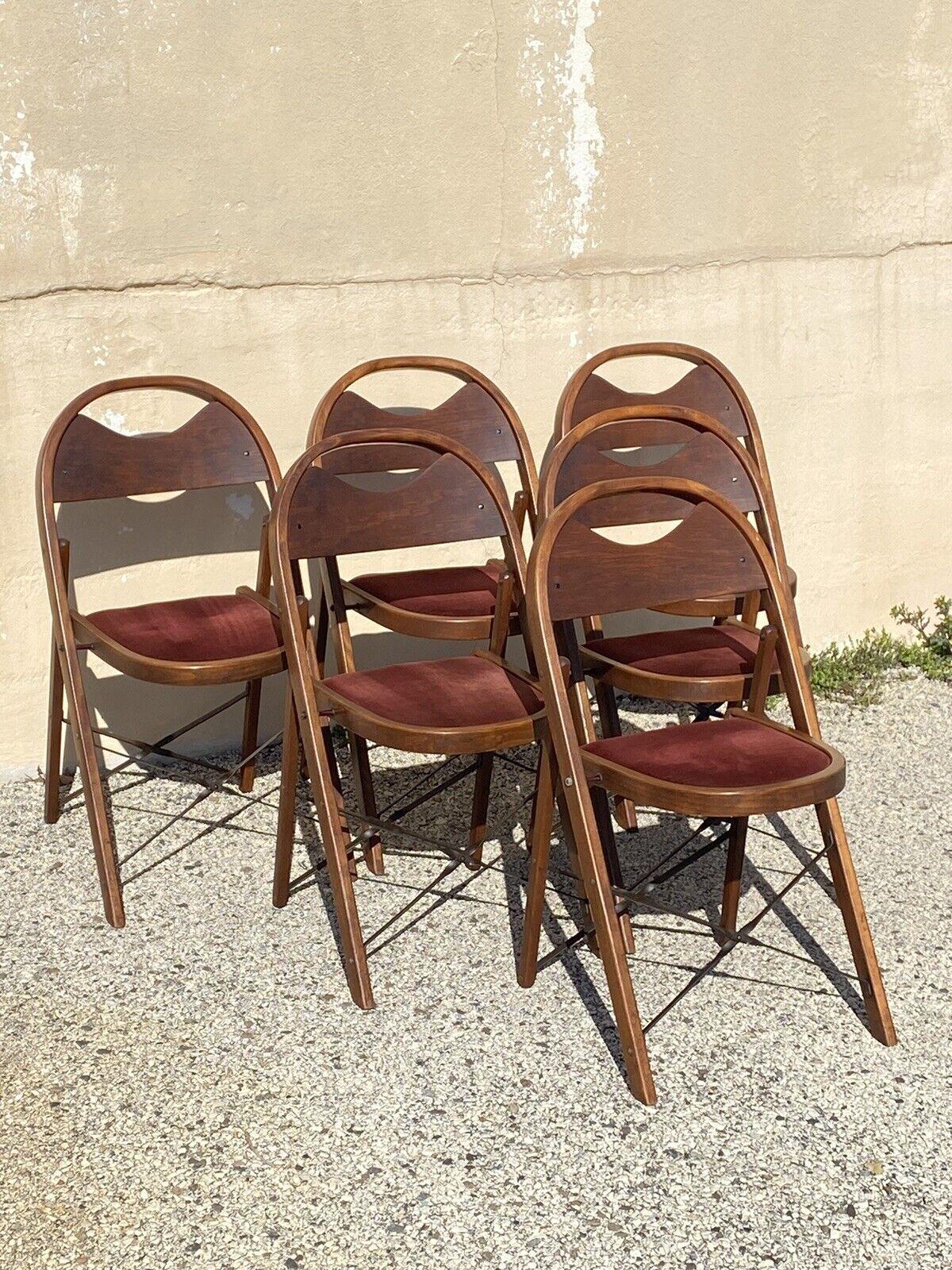 Vintage Art Deco Wooden Theatre Folding Chairs by General Sales Co Set of 6 'A' For Sale 7