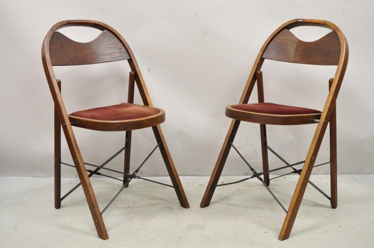 Vintage Art Deco Wooden Theatre Folding Chairs by General Sales Co Set