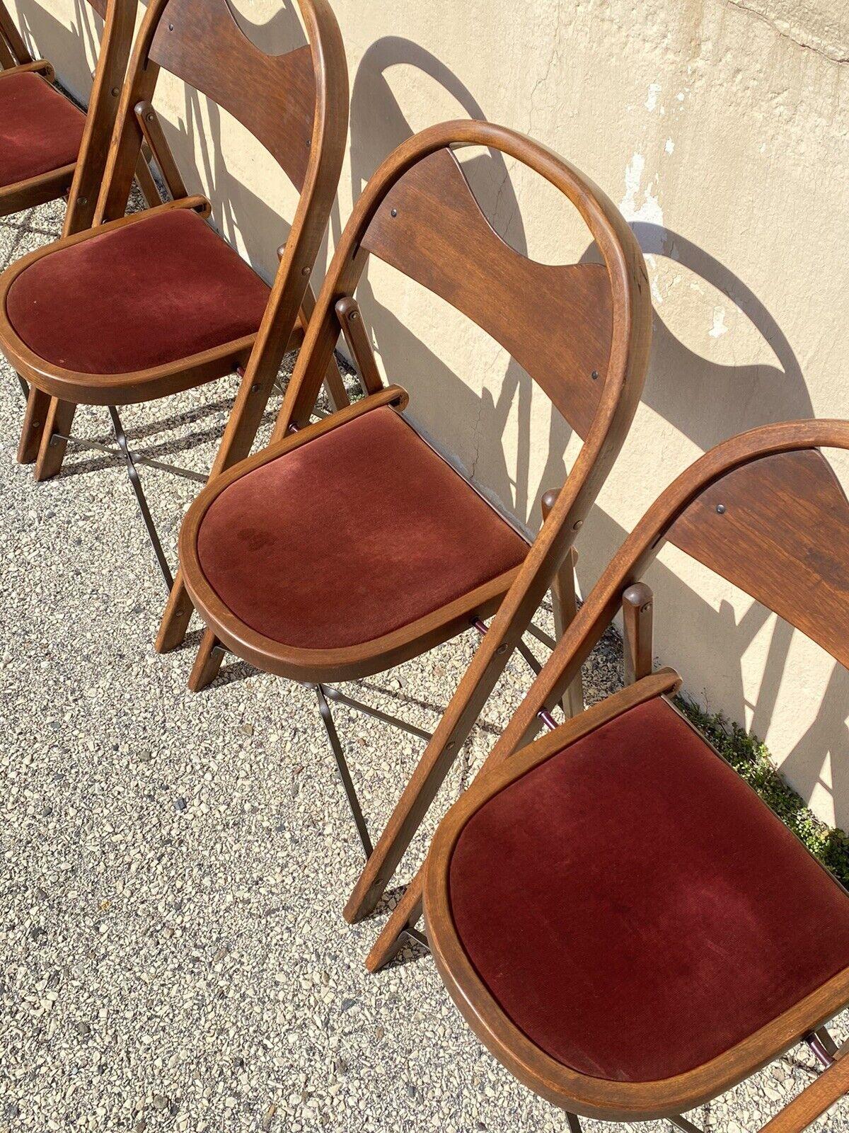 Vintage Art Deco Wooden Theatre Folding Chairs by General Sales Co Set of 6 'A' For Sale 1