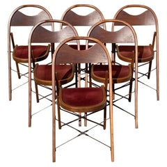Vintage Art Deco Wooden Theatre Folding Chairs by General Sales Co Set of 6 'A'