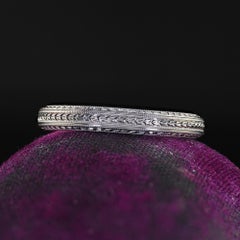 Vintage Art Deco Woods Sons 18K White Gold Engraved Wheat Pattern Wedding Band