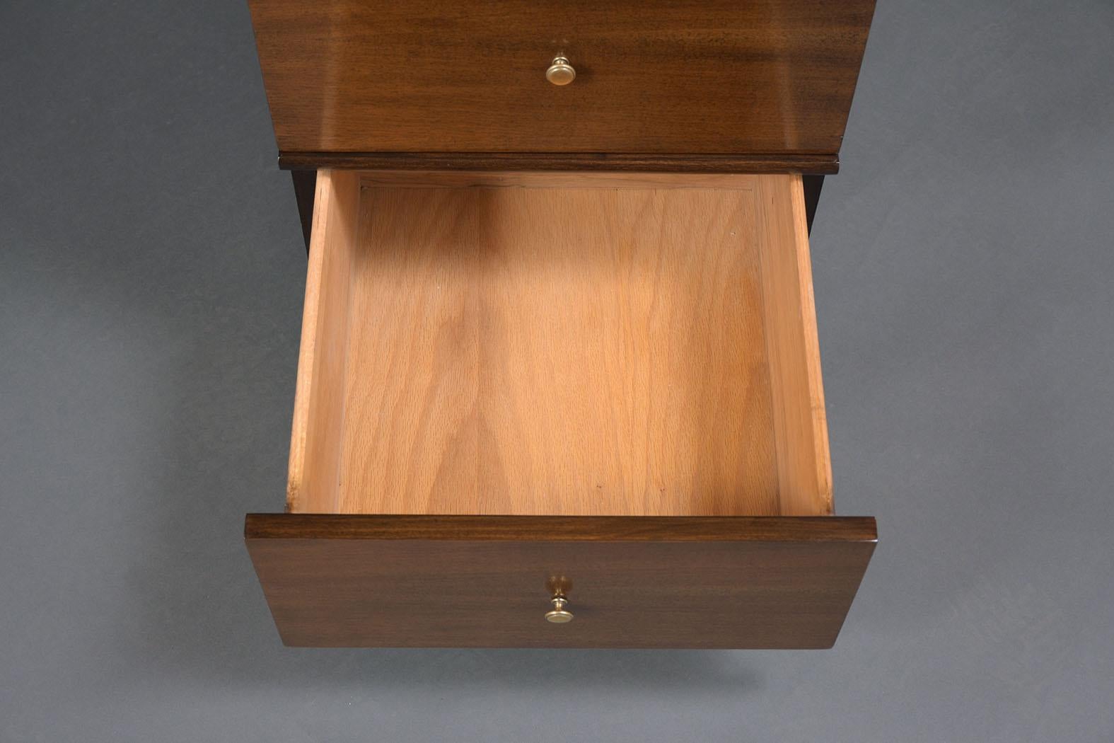 Mid-20th Century 1950s Art Deco Pedestal Desk in Walnut & Ebonized Finish with Brass Accents For Sale