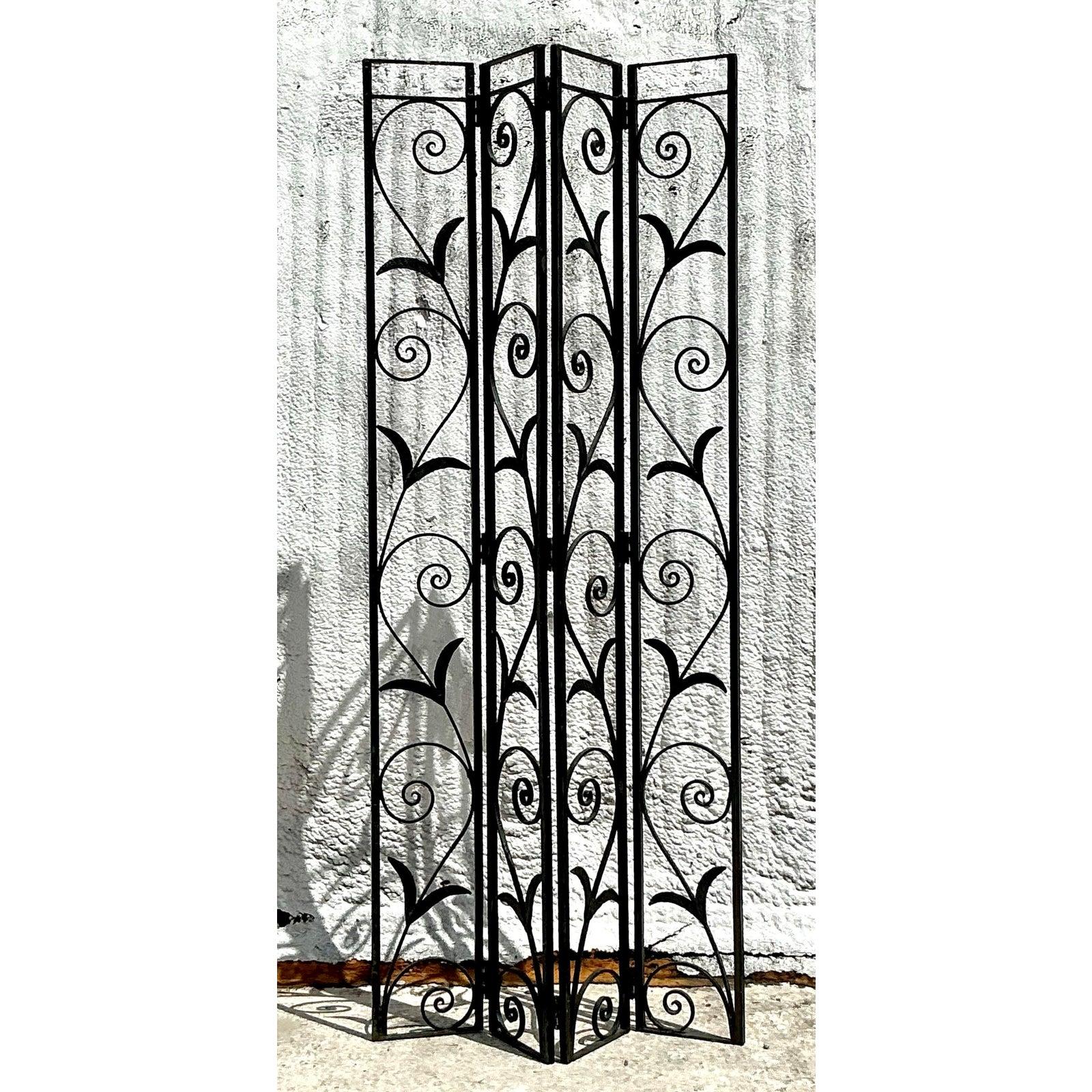 American Vintage Art Deco Wrought Iron Screen For Sale