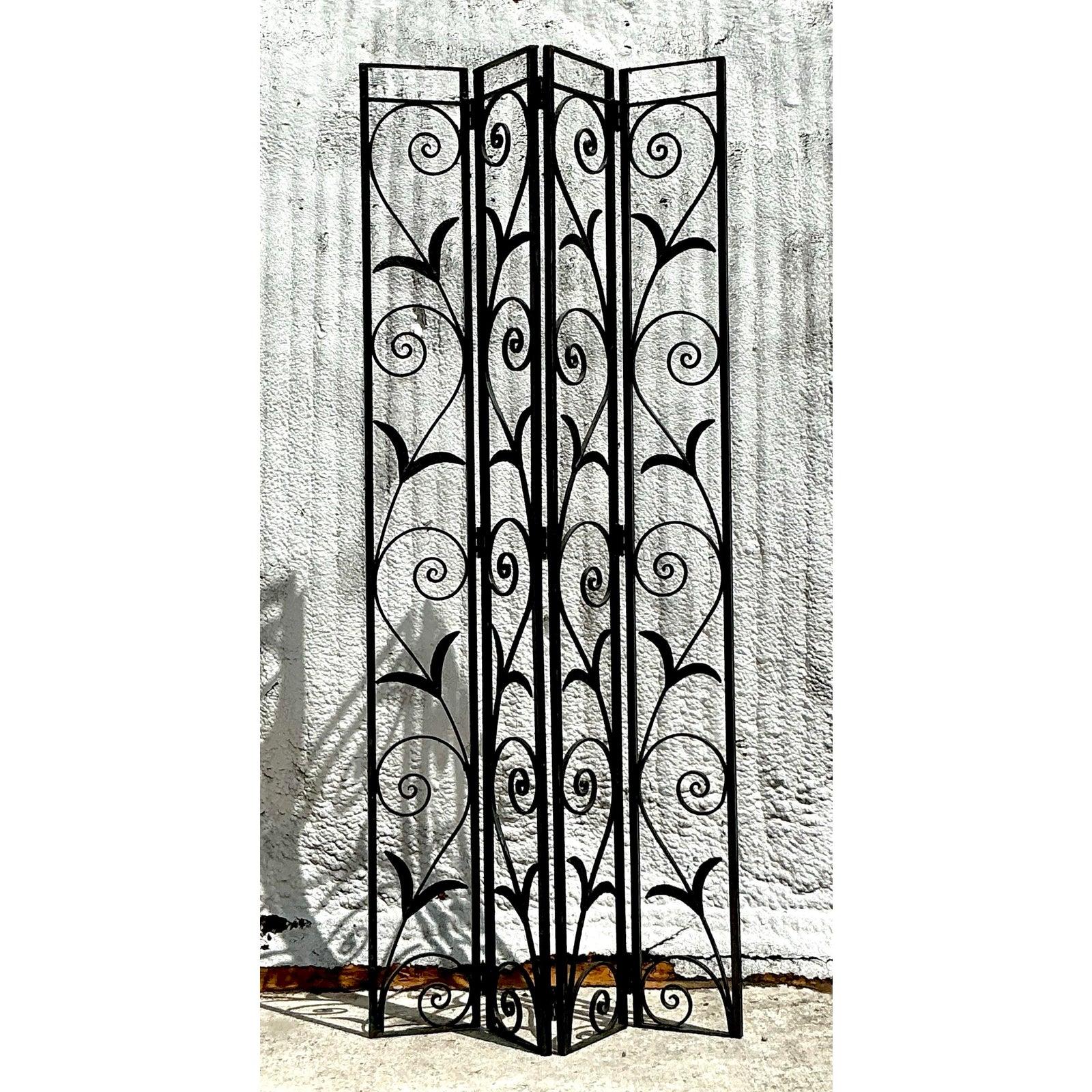 Vintage Art Deco Wrought Iron Screen In Good Condition For Sale In west palm beach, FL