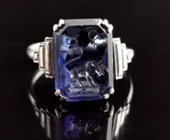 Vintage Art Deco Zodiac intaglio ring, sterling silver, Taurus