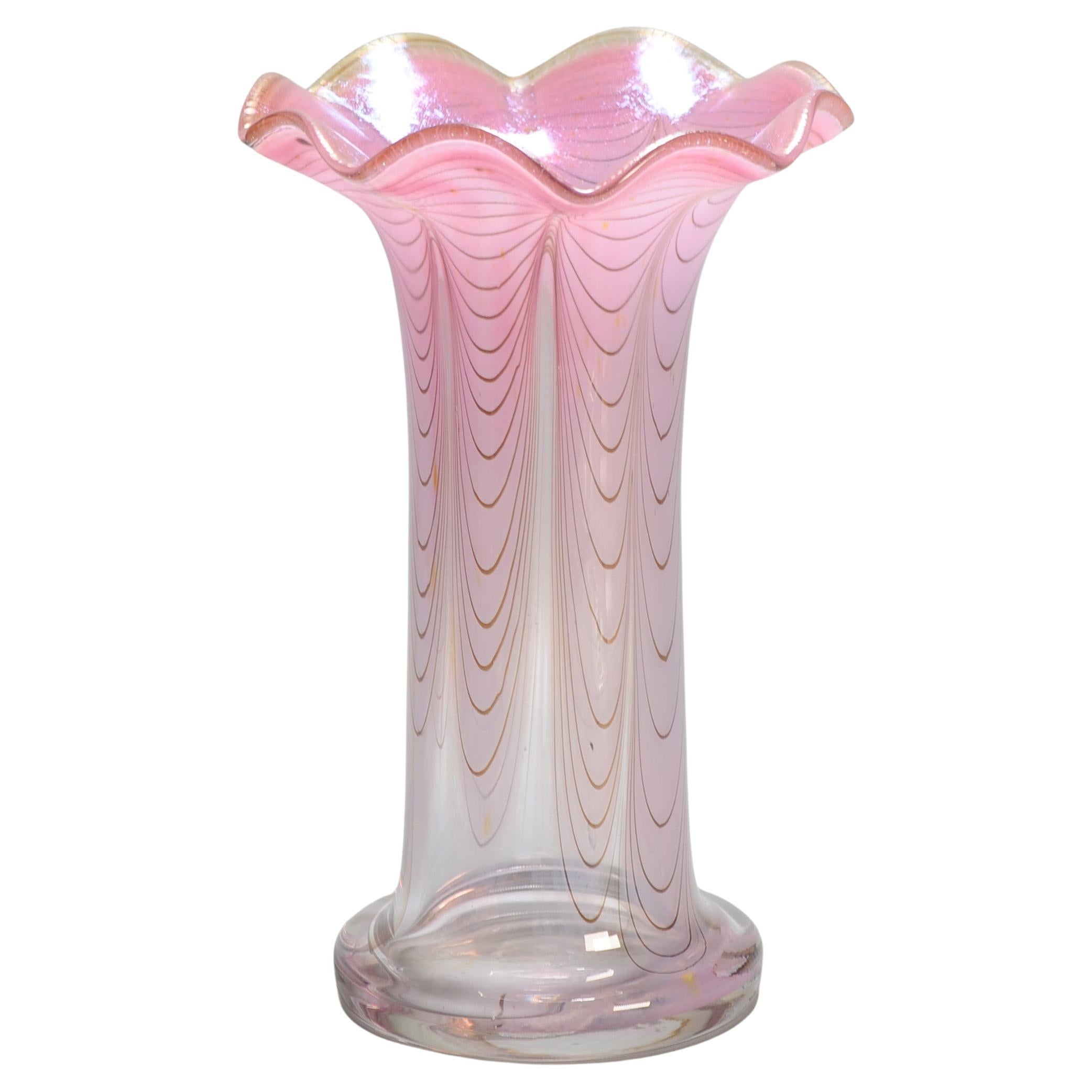 Vintage Art Erwin Eisch Glass Germany Pink Vase in the Shape of A Flower