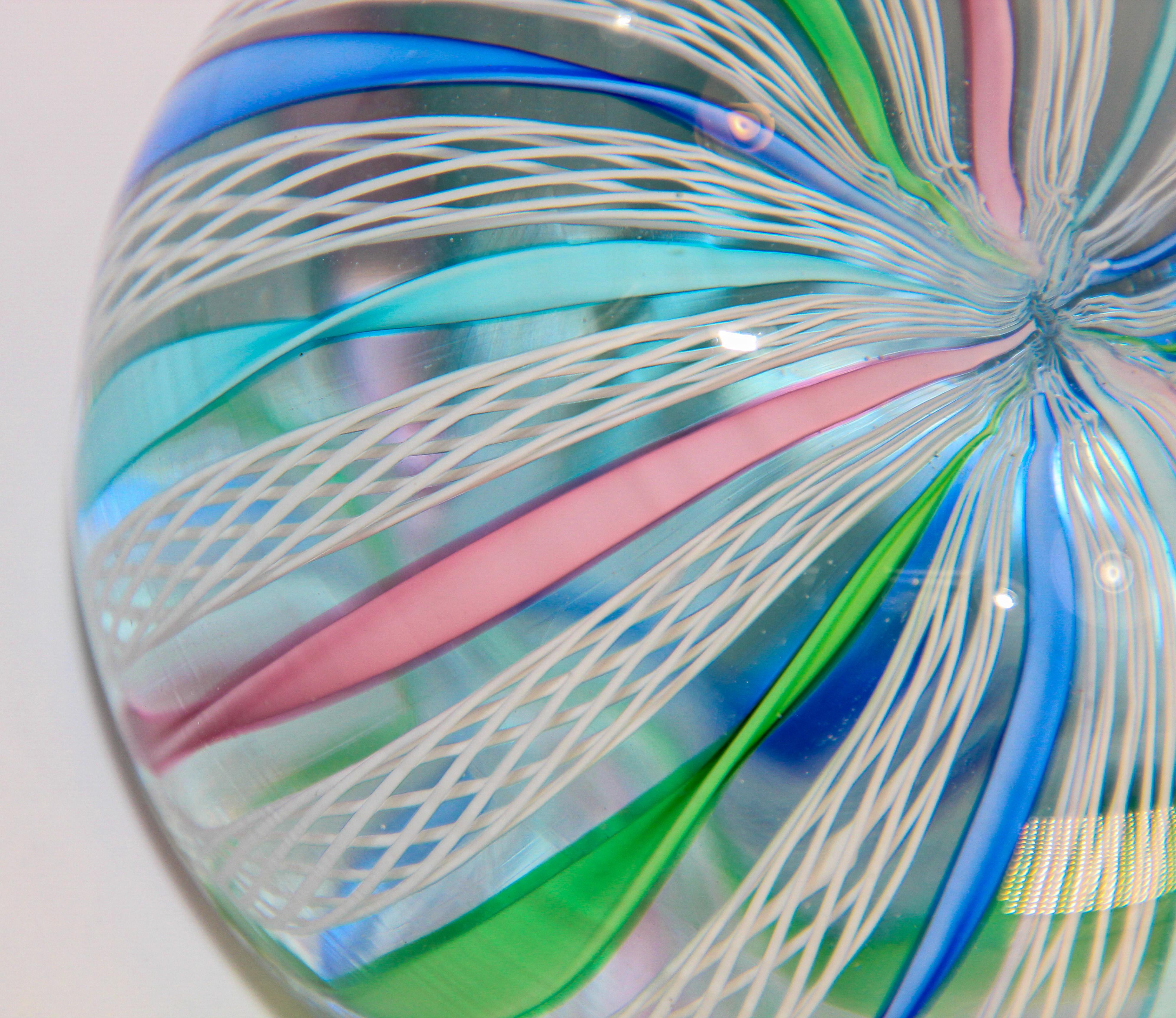Art Glass Vintage Fratelli Toso Murano Ribbons Italian Decorative Paper Weight Swirl Desig