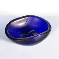 Vintage Seguso Murano Art Glass Bowl, Blue with Gold, Italy, 1950s