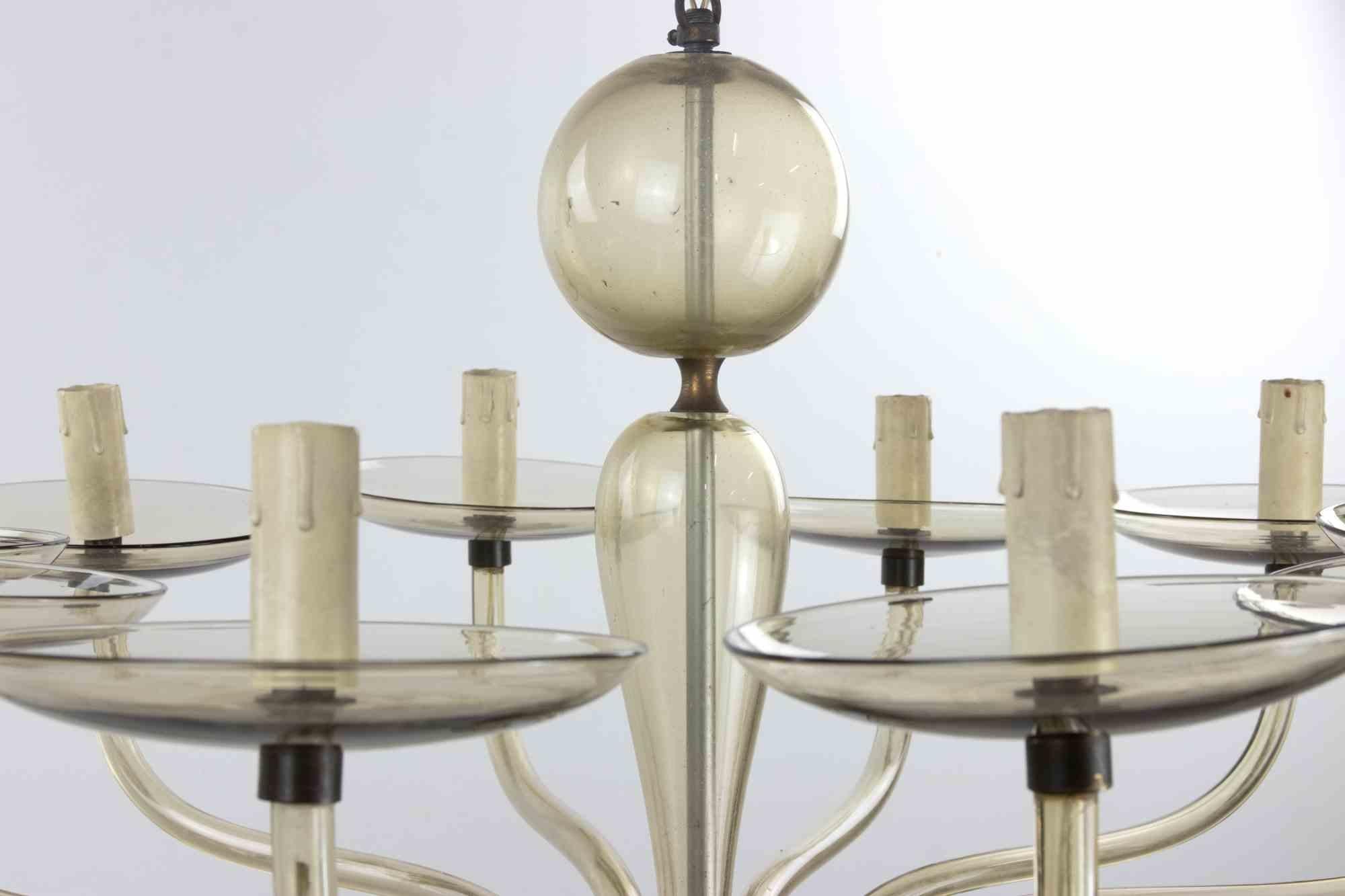 Metallo Lampadario d'epoca in vetro artistico attribuito a Venini, Italia, anni '50 in vendita