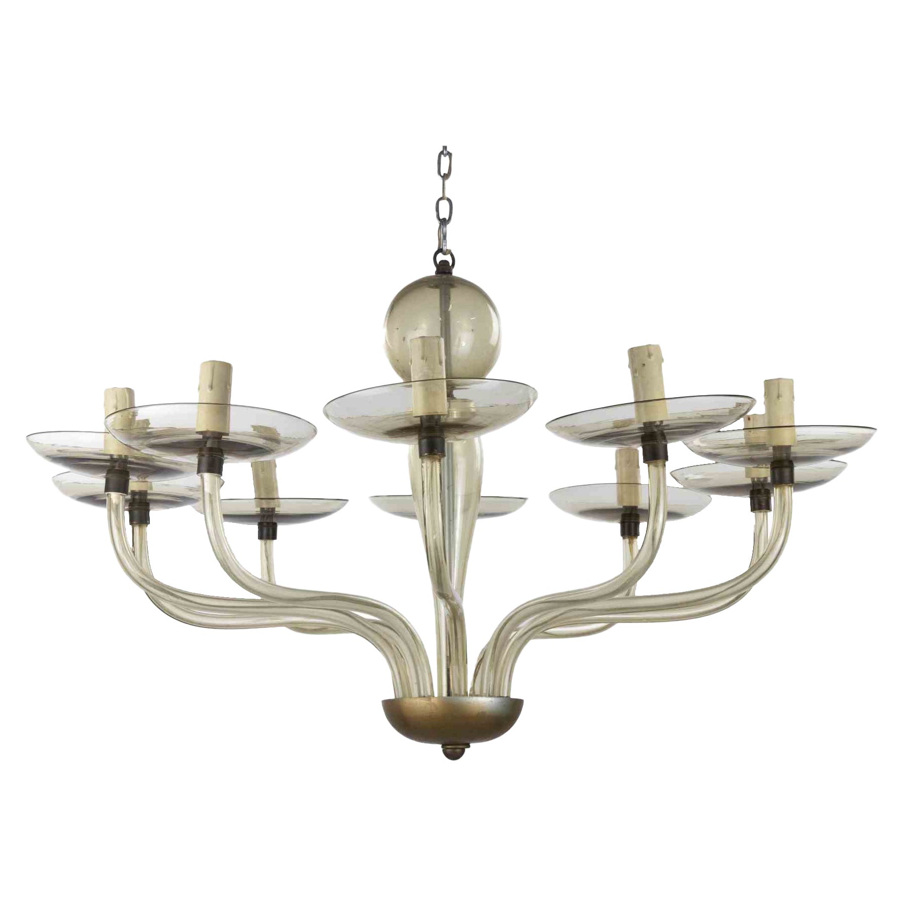 Vintage Art Glass Chandelier attr. to Venini, Italy 1950s