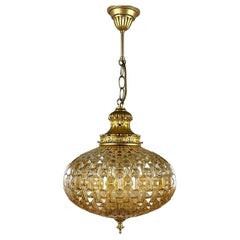 Vintage Art Glass & Bronze Chandelier, Italy, 1960s