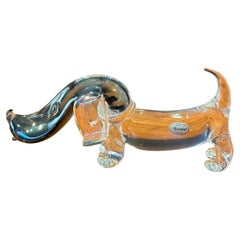 Vintage Kunstglas Dackel Hundeskulptur von Archimede Seguso für Murano Glas