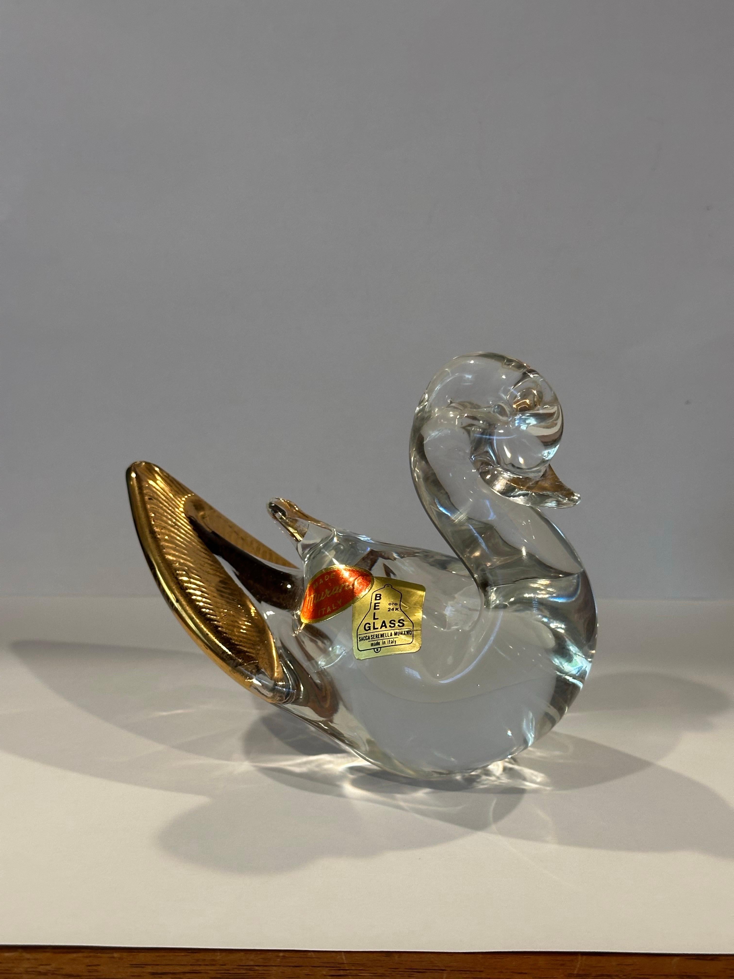 Italian Vintage Art Glass Duck Sculpture by Murano Glass For Sale