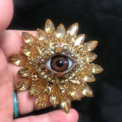 Art Glass Evil Eye Broche d'affirmation en cristal marquise doré
