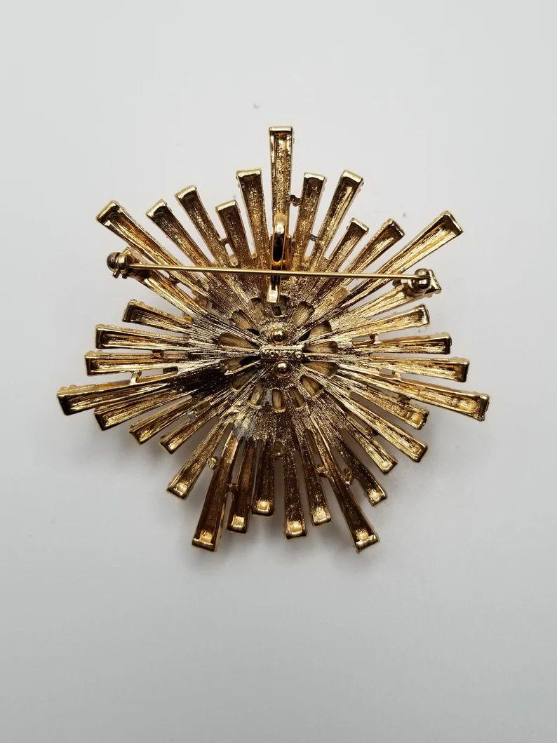 Modernist Vintage Art Glass Evil Eye Golden Mid Century Modern Statement Brooch Pin For Sale