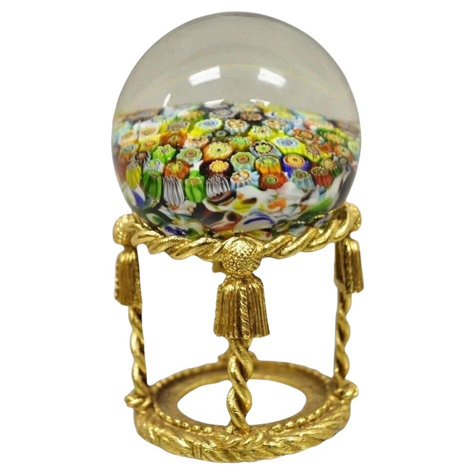 Vintage Italian Glass Millefiori Murano Sfera rotonda fermacarte su supporto