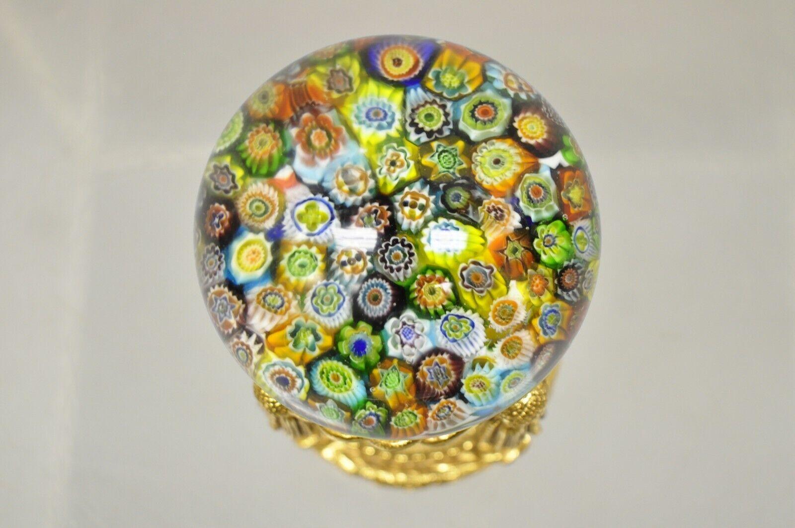 20th Century Vintage Art Glass Millefiori Italian Murano Style Paperweight on Stand For Sale