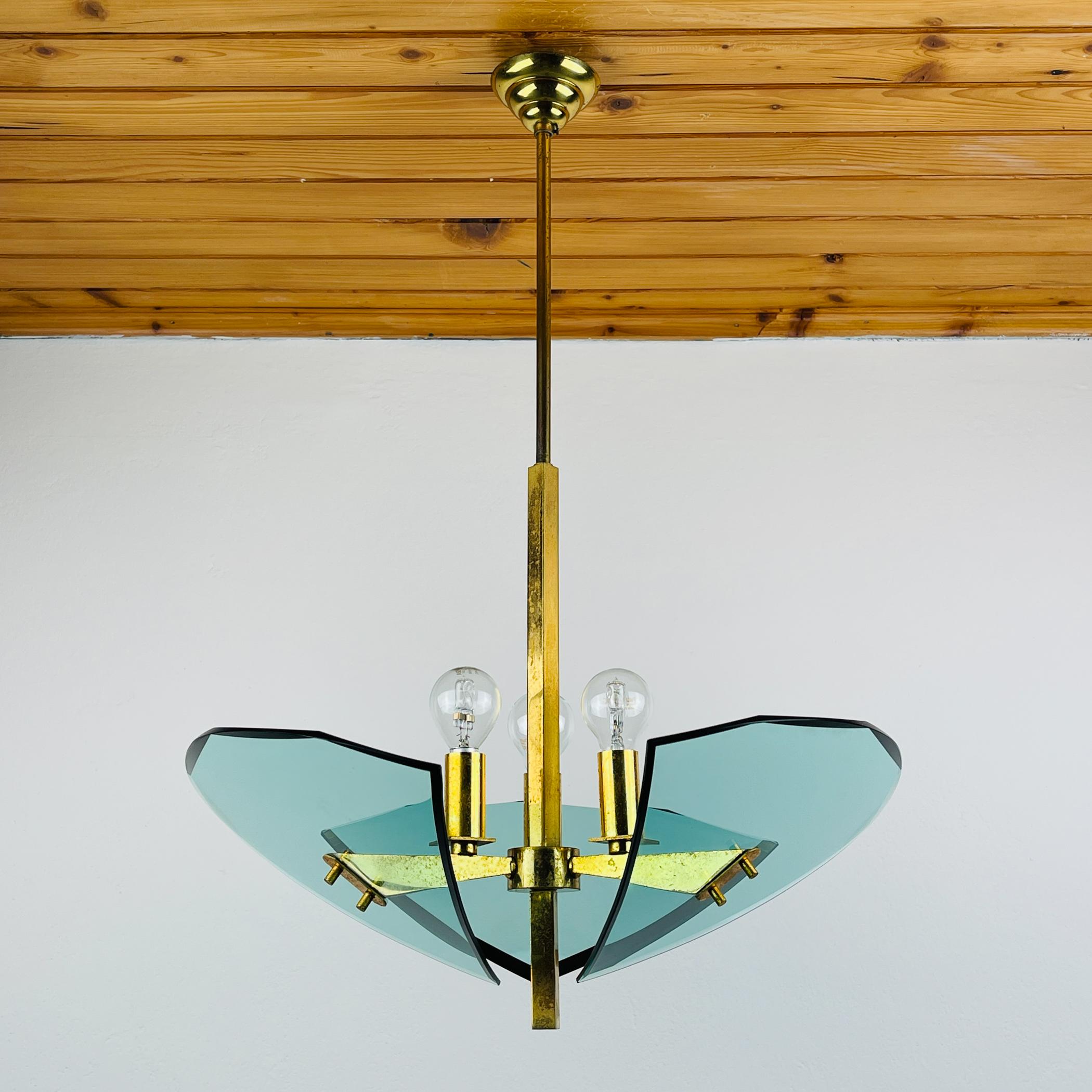 Mid-Century Modern Vintage art glass pendant lamp by Fontana Arte, Italy 1950s For Sale