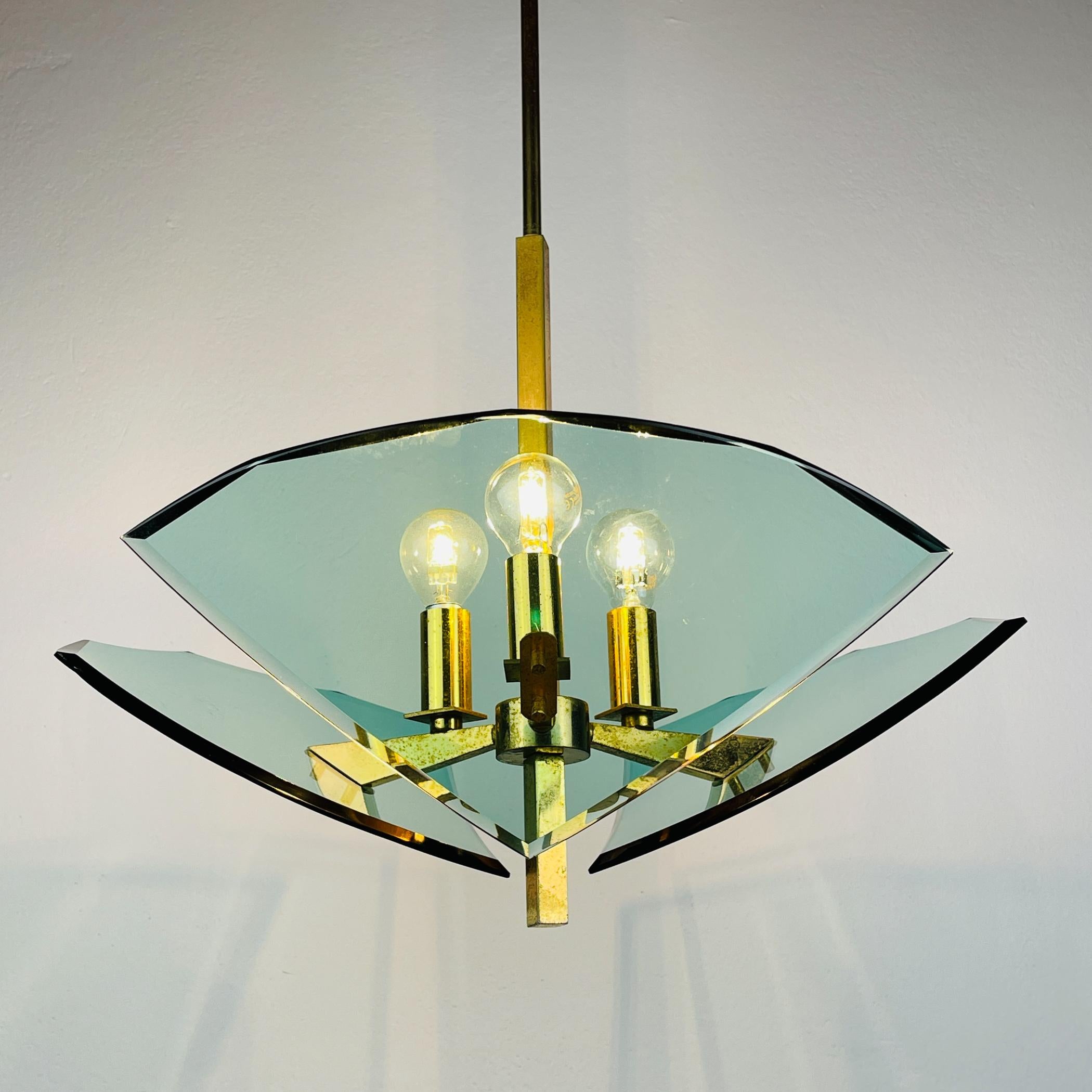 Italian Vintage art glass pendant lamp by Fontana Arte, Italy 1950s For Sale
