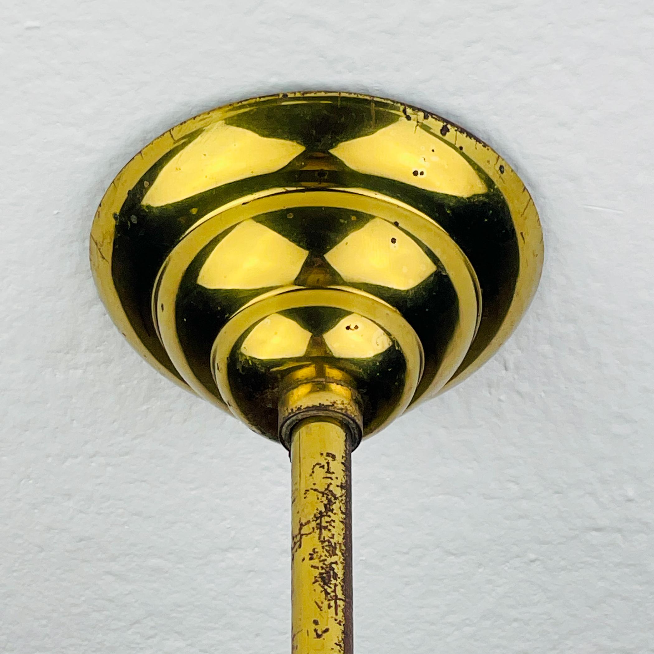 Brass Vintage art glass pendant lamp by Fontana Arte, Italy 1950s For Sale