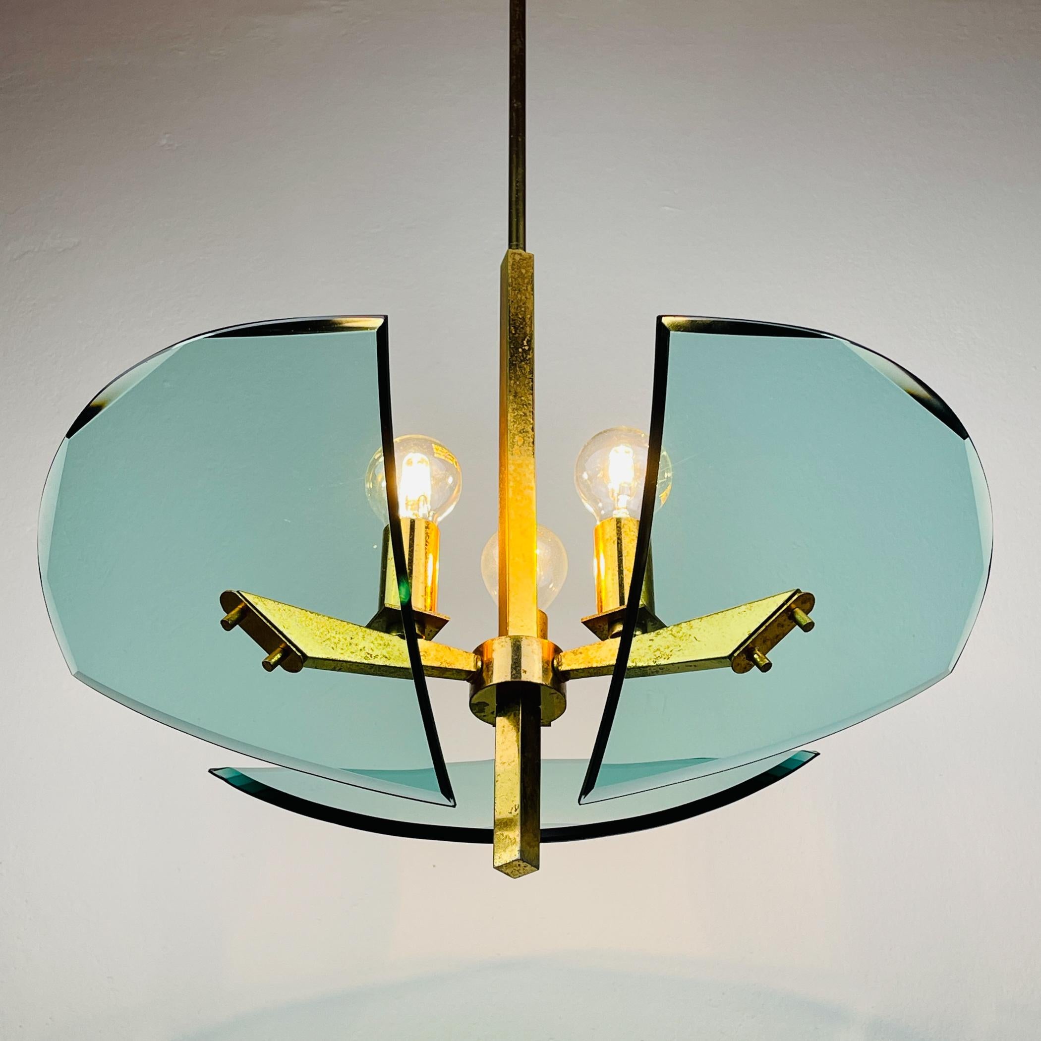 Vintage art glass pendant lamp by Fontana Arte, Italy 1950s For Sale 1