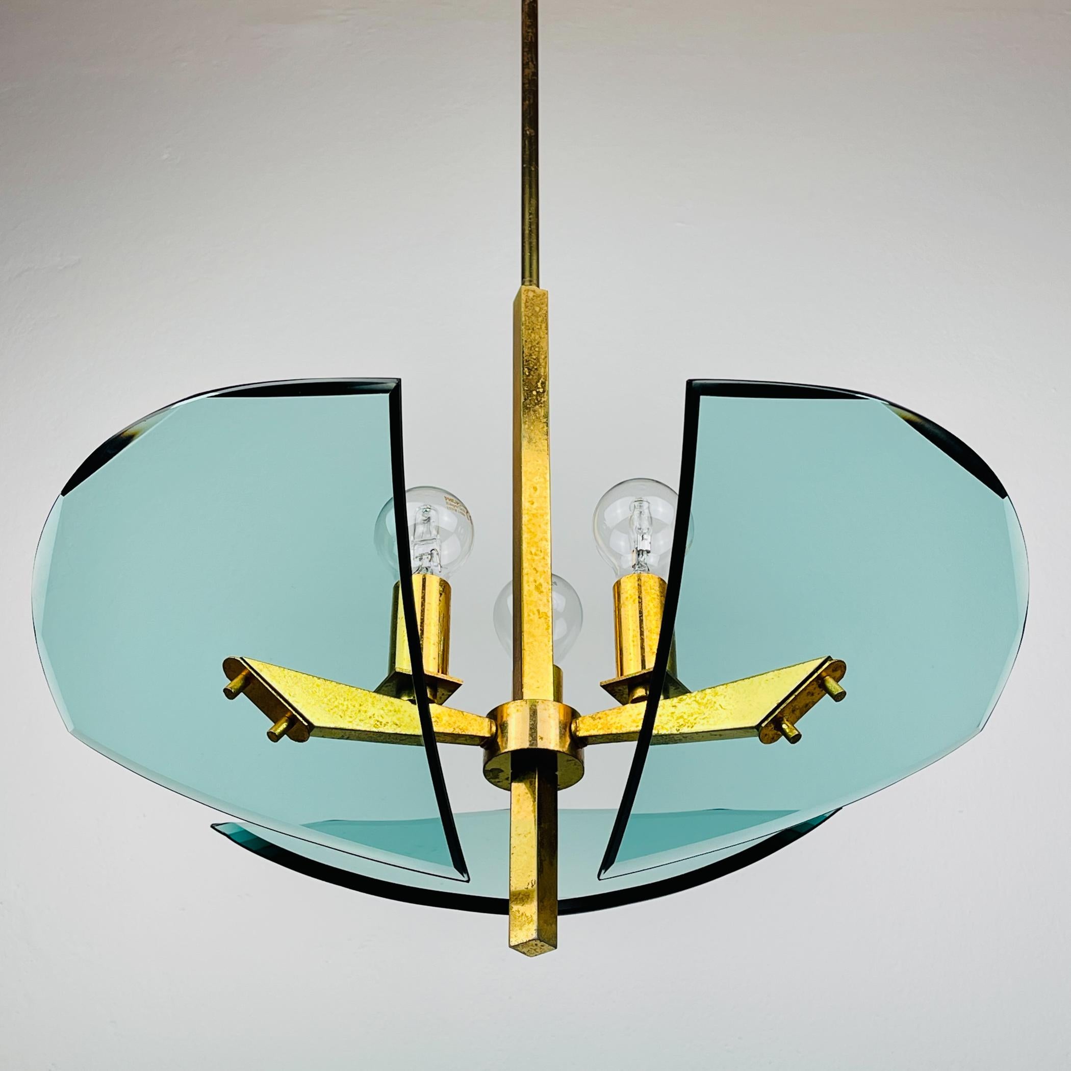 Vintage art glass pendant lamp by Fontana Arte, Italy 1950s For Sale 2