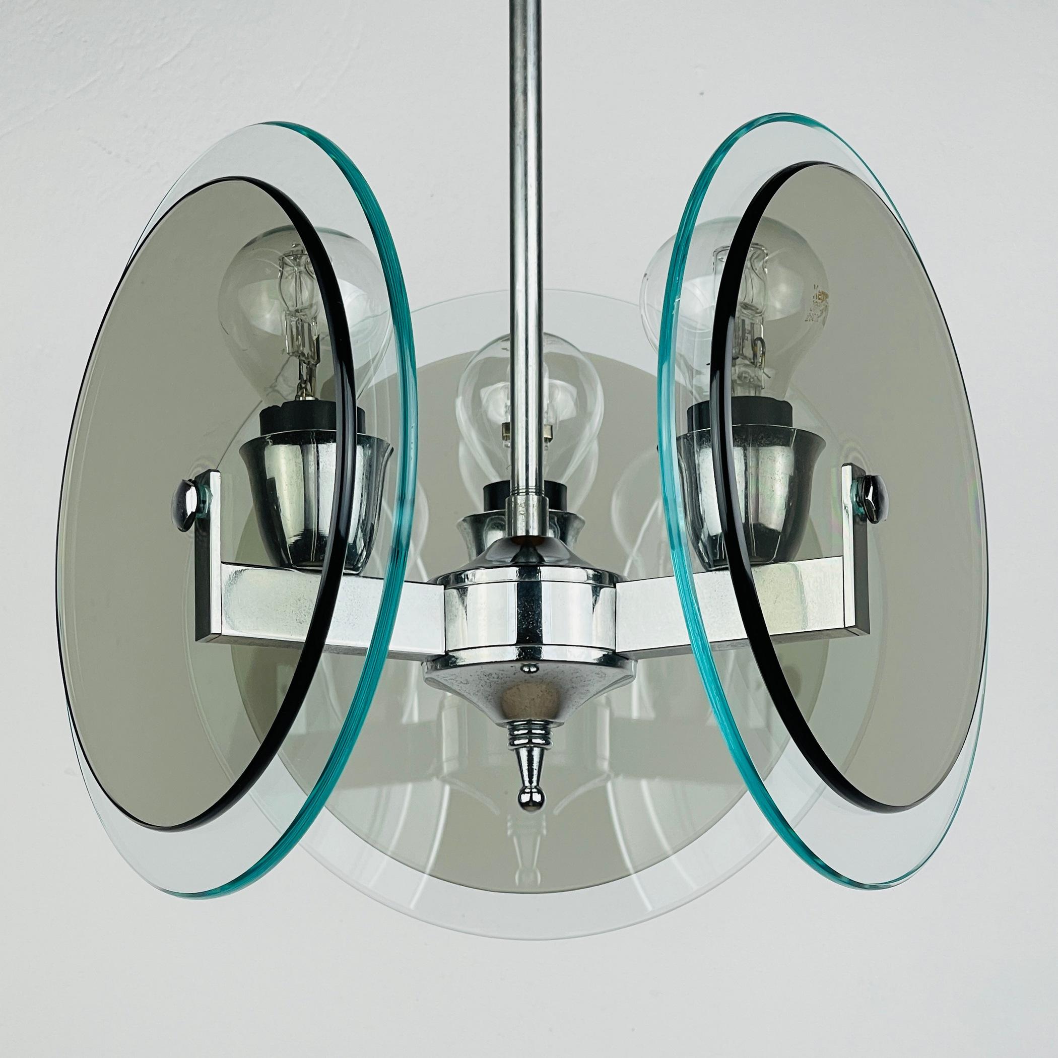 Mid-Century moderno Lampada a sospensione in vetro artistico vintage di Fontana Arte Italia anni '70 in vendita