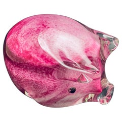 Vintage art glass pink pig piggy paperweight