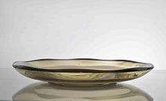 Vintage Italian Art Glass Plate, Beige with Yellow, 1970s Design