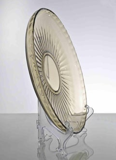 Vintage 1970s Italian Art Glass Plate in Transparent Beige and Yellow