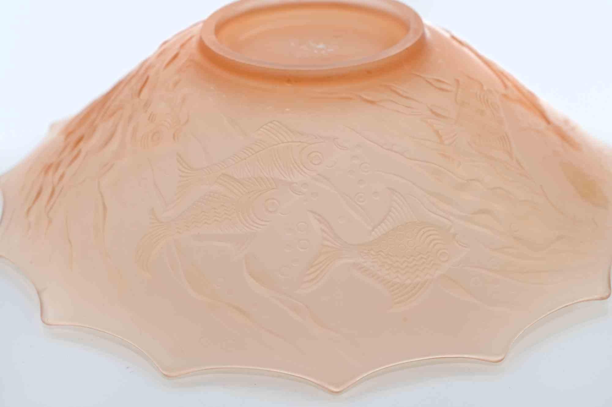 Vintage Art Glass Plate with Decorated Fishes, 1970s In Good Condition For Sale In Roma, IT