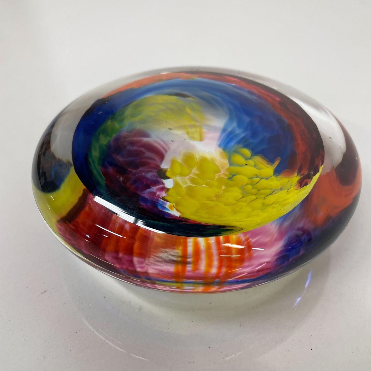 Mid-Century Modern Vintage Art Glass Psychedelic Sea of Color Modern Paperweight, 1970s