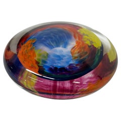 Vintage Art Glass Psychedelic Sea of Color Modern Paperweight, 1970s