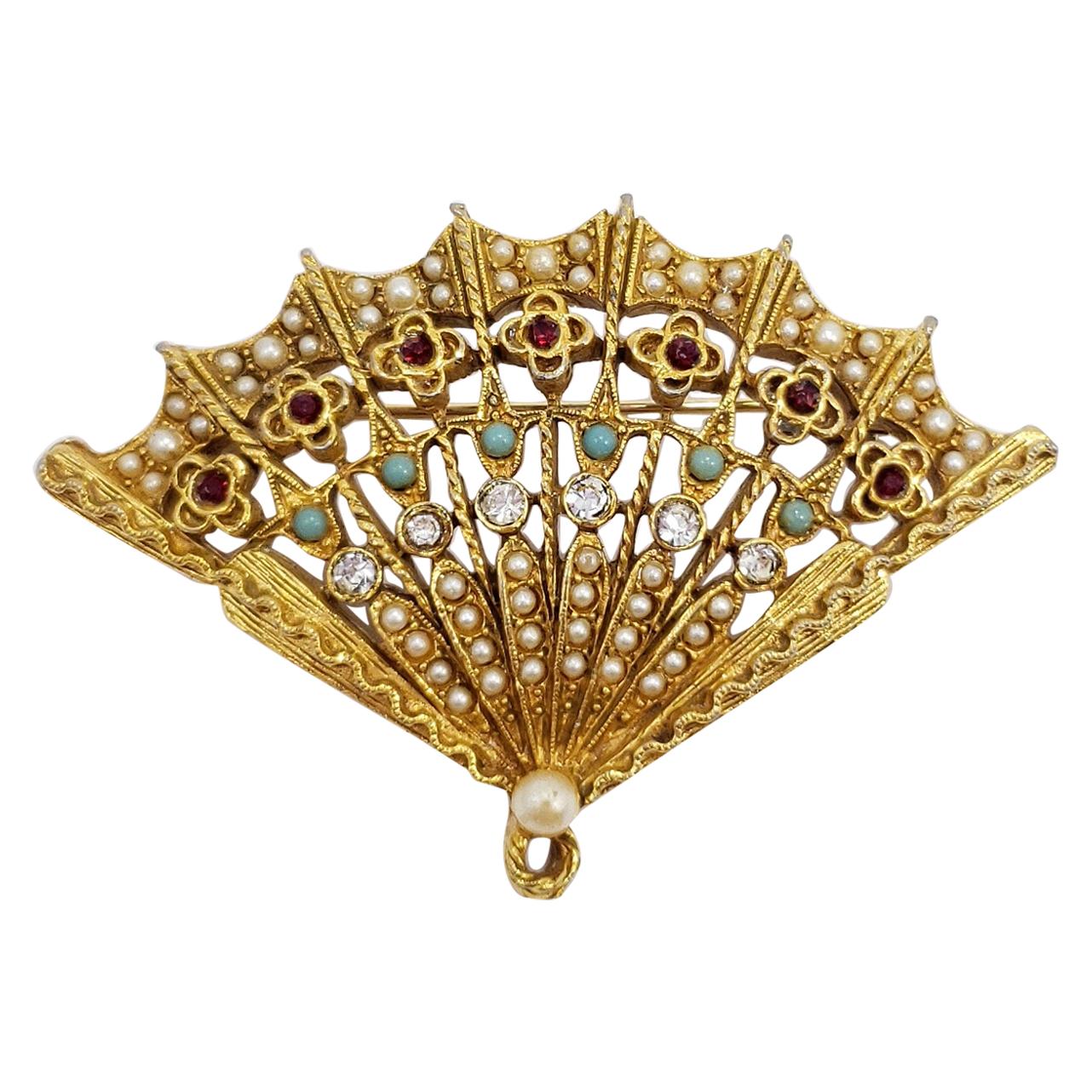 Miniature Chinese Fan Pendant,Fan Pendants,Floral Fan Jewelry,Chinese Fan Gifts,Oriental Fan Brooch,Fan Pin,Fan Jewellery,Fan shape Brooch