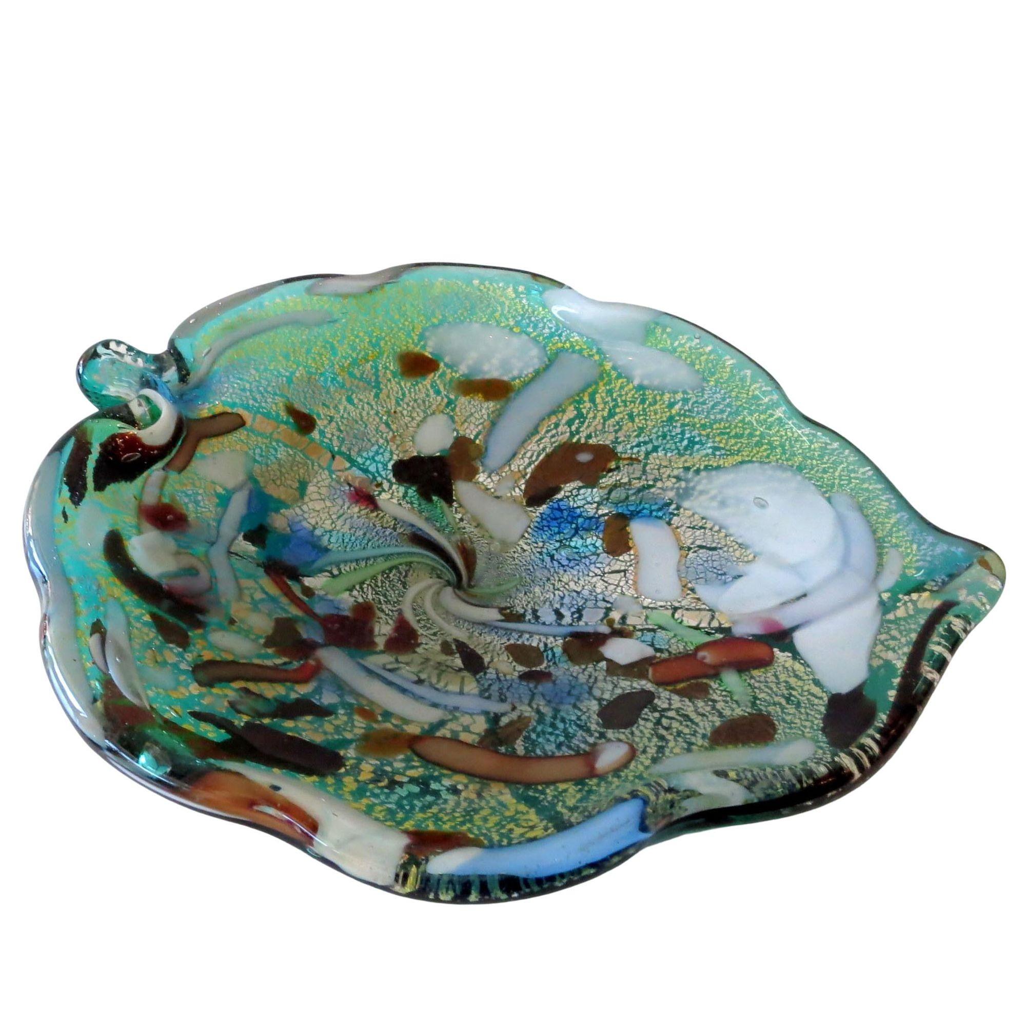 Mid-Century Modern Vintage Art Murano Glass Confetti Bowl For Sale