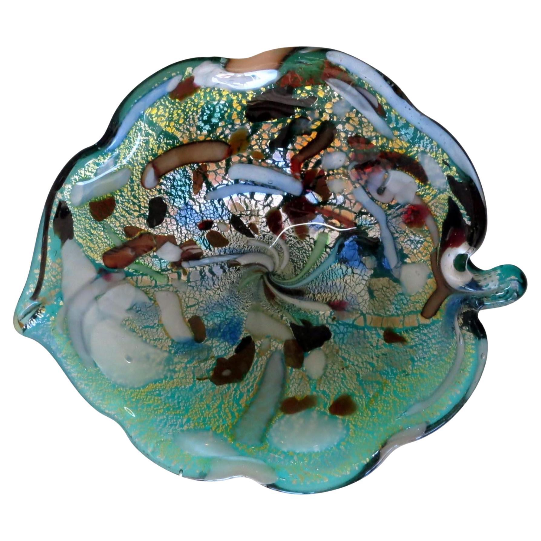 Vintage Art Murano Glass Confetti Bowl For Sale