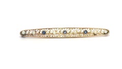 Vintage Art Nouveau 10k Gelbgold Saphir Samen Perle Sunburst Muster Bar Pin