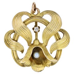 Vintage Art Nouveau 14K Flourish Diamond Pendant