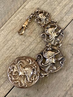 Vintage Art Nouveau 4- Panel Relief Soldier Design Sterling Silver Watch Fob