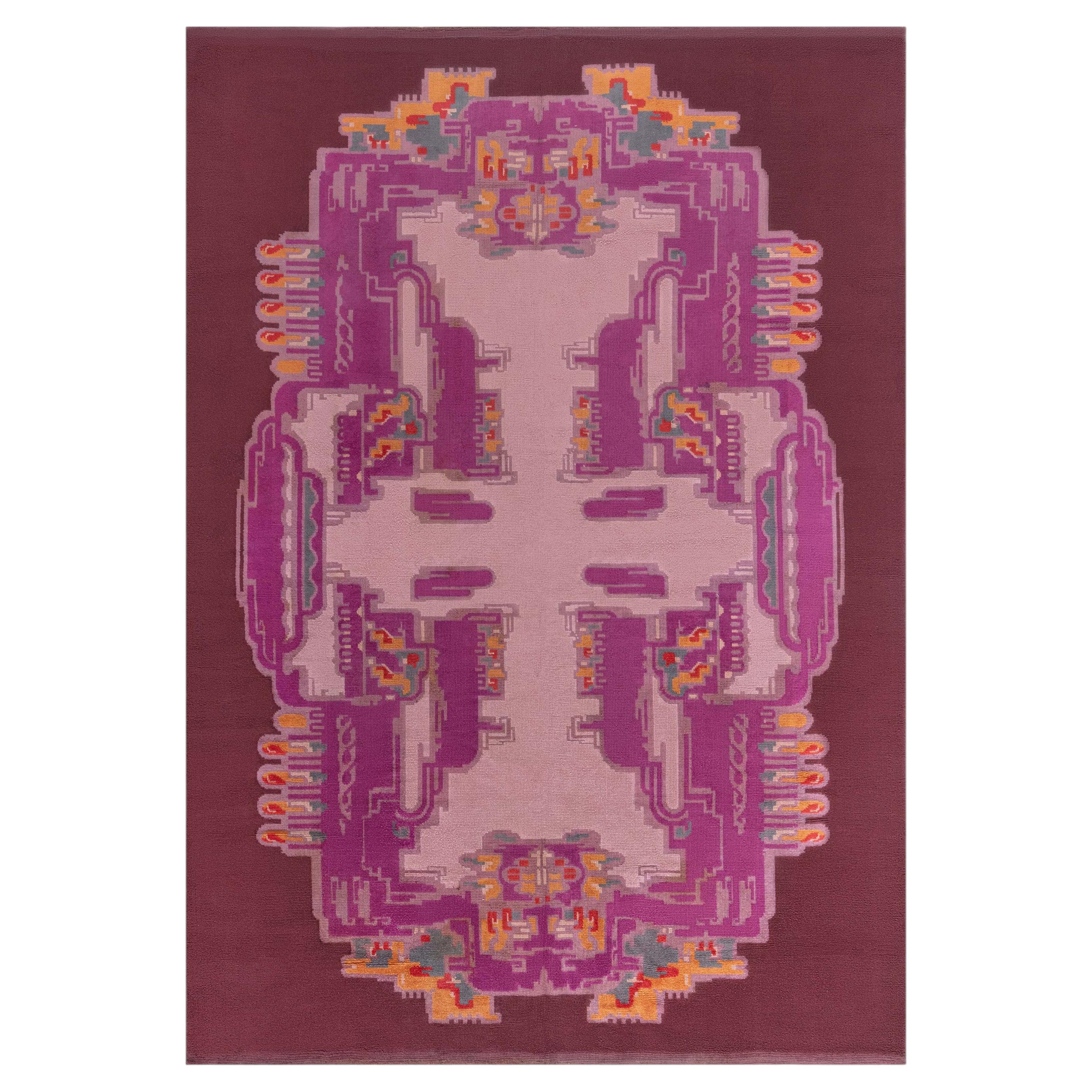Tapis abstrait vintage de style Art nouveau, couleur bordeaux – Néerlandais, par Jaap Gidding