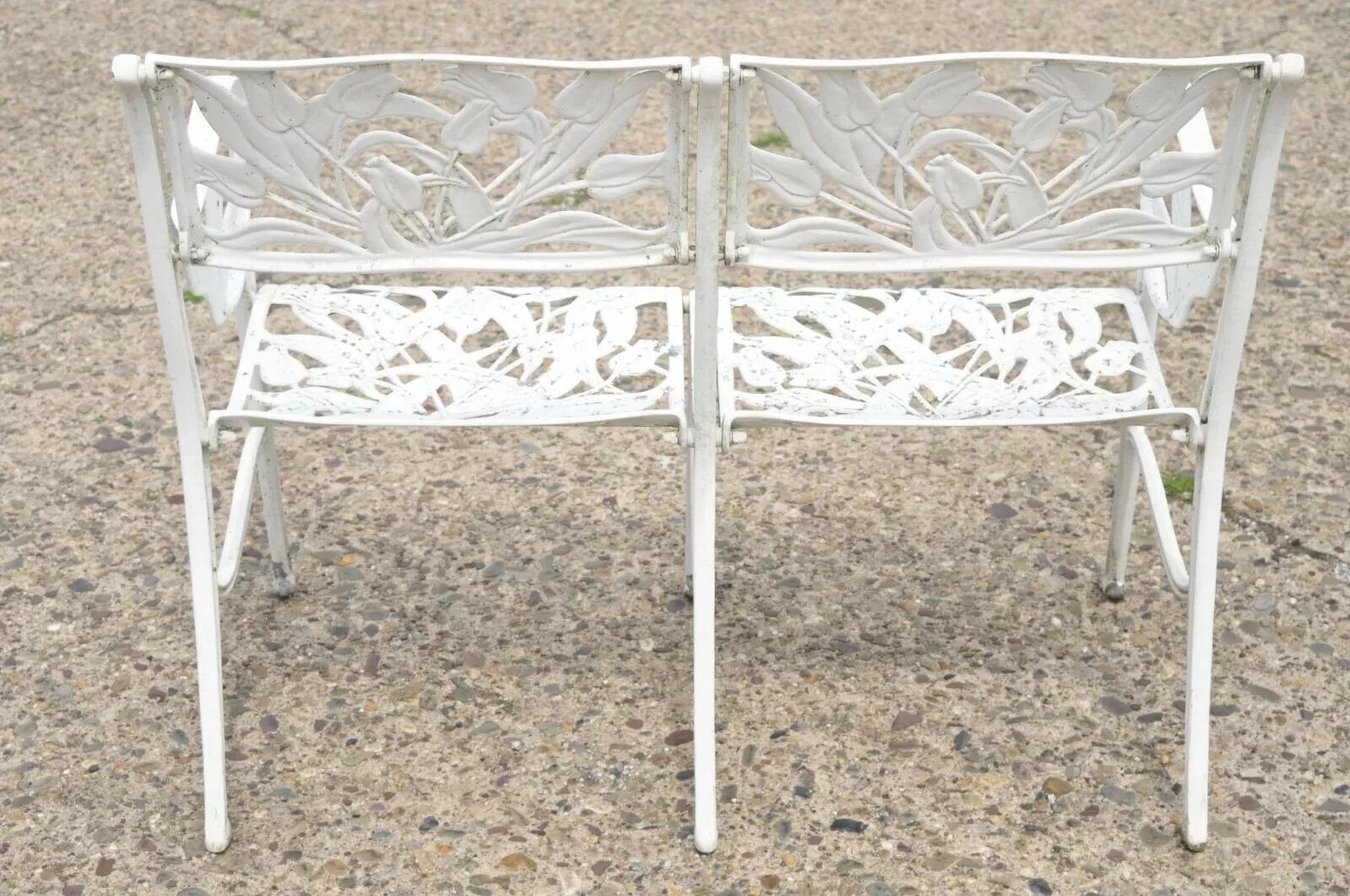 Vintage Art Nouveau Aluminum Tulip Flower Garden Patio Bench Seat Attr. to Molla For Sale 5